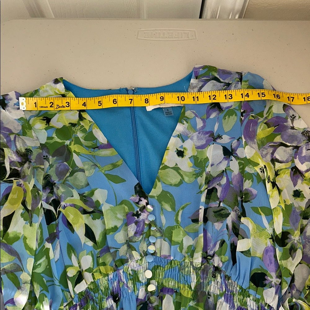 Taylor Floral Long Sleeve Dress in Blue and Green - Picture 7 of 15